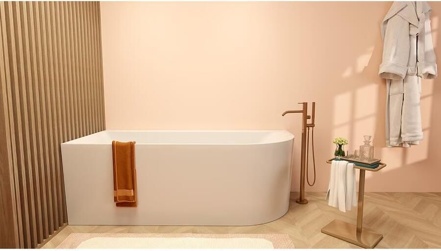 Wiesbaden Half-vrijstaand bad Zenn | 170x75 cm | Incl.Badafvoer | Acryl | Links | Glans wit - Foto 2