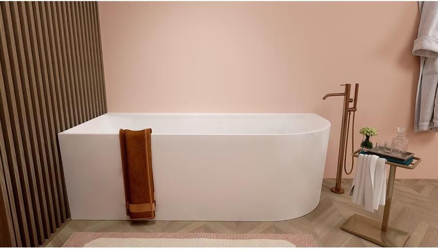 Wiesbaden Half-vrijstaand bad Zenn | 180x80 cm | Incl.Badafvoer | Acryl | Links | Glans wit - Foto 2