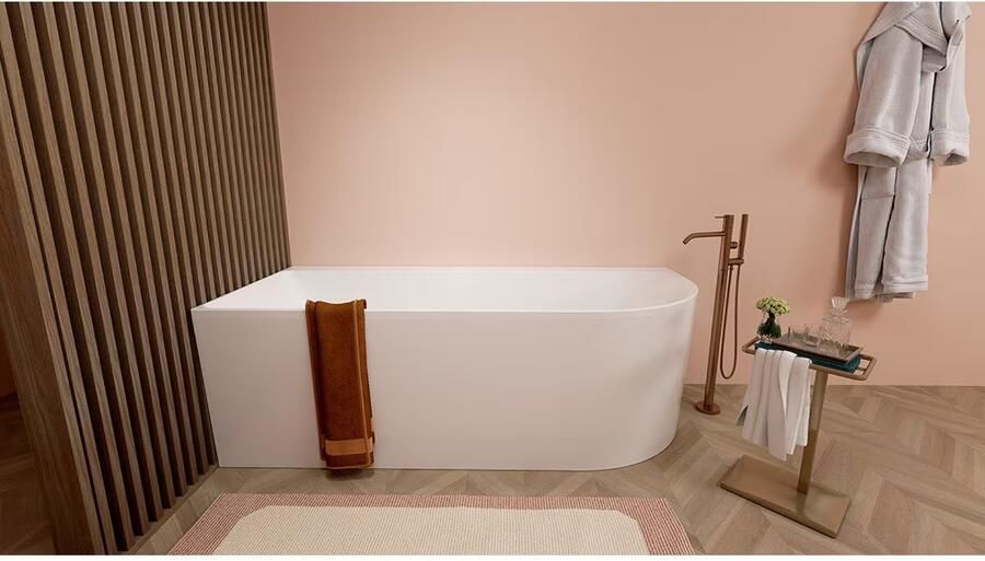 Wiesbaden Half-vrijstaand bad Zenn | 180x80 cm | Incl.Badafvoer | Acryl | Links | Mat wit - Foto 2