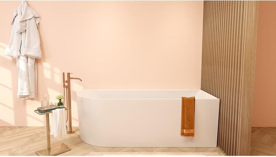 Wiesbaden Half-vrijstaand bad Zenn | 180x80 cm | Incl.Badafvoer | Acryl | Rechts | Glans wit - Foto 2