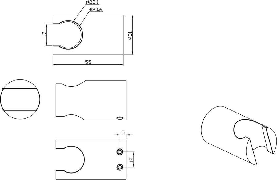 Wiesbaden Handdouchehouder Essential | Messing | Rond | Geborsteld staal PVD