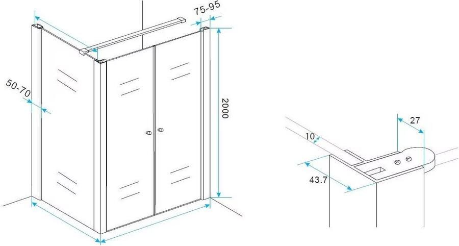 Korver Holland Cora hoekprofiel tbv nisdeur met zijwand 10mm - Foto 3