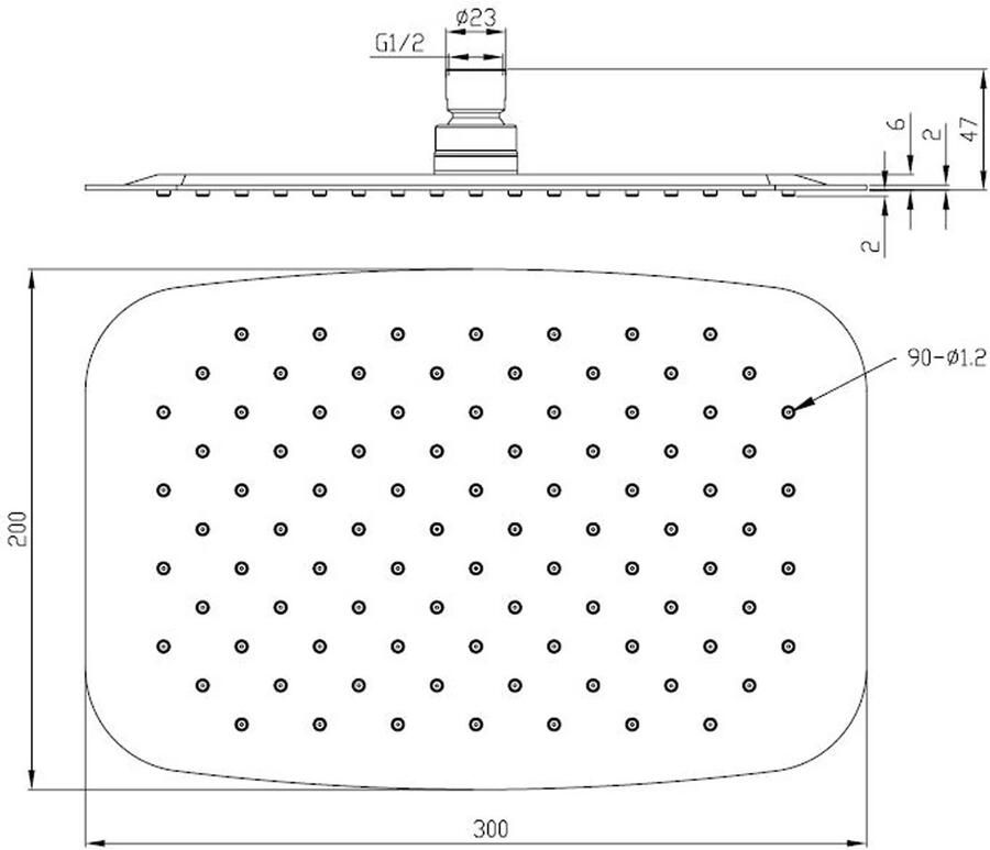 Sanifun Wiesbaden UFO ovale hoofddouche 300x200x2 geborsteld staal.