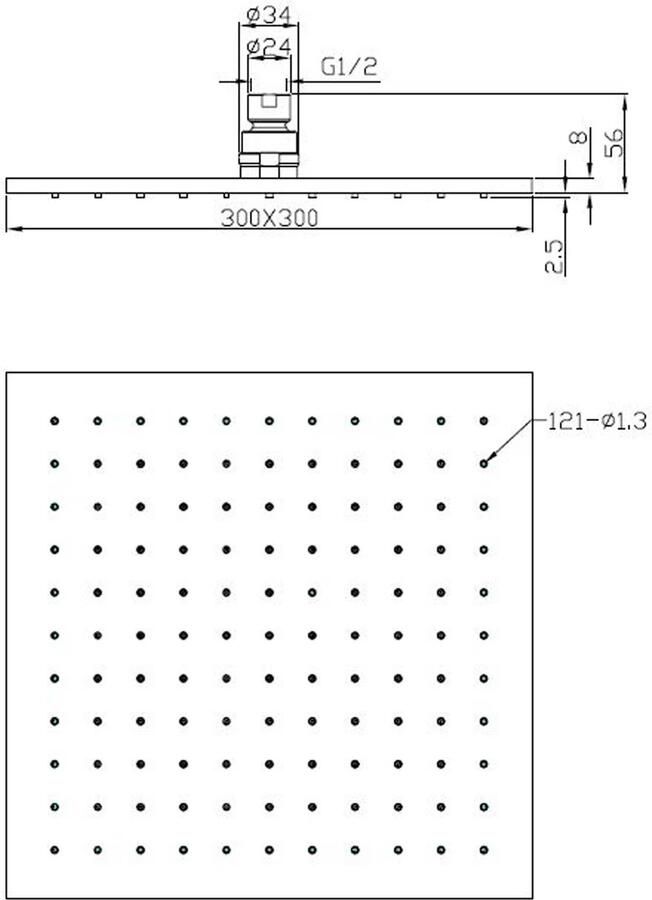 Wiesbaden Rombo luxe messing hoofddouche vierkant 300 x 8 mm mat zwart
