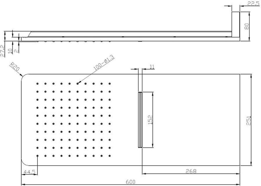Wiesbaden Hoofddouche Wall | 60x25 cm | Met waterval | Rechthoek | Chroom - Foto 2