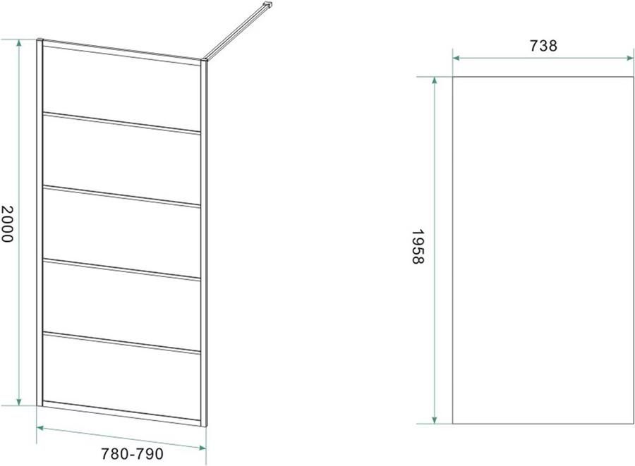 Wiesbaden Inloopdouche Horizon 100x200cm Antikalk Helder glas Mat Zwart Raster 8 mm Veiligheidsglas NANO Coating 2429600 - Foto 3
