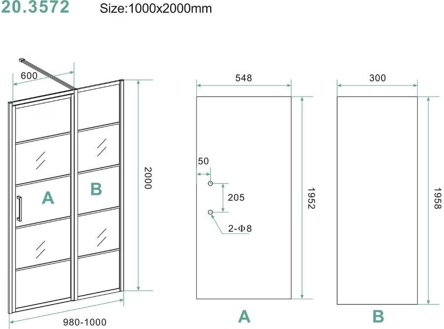 Wiesbaden Douchedeur Nisdeur Horizon Links Rechts met Vaste Wand 140cm Antikalk Helderglas Mat Zwart Profiel en 8mm Veiligheidsglas - Foto 5