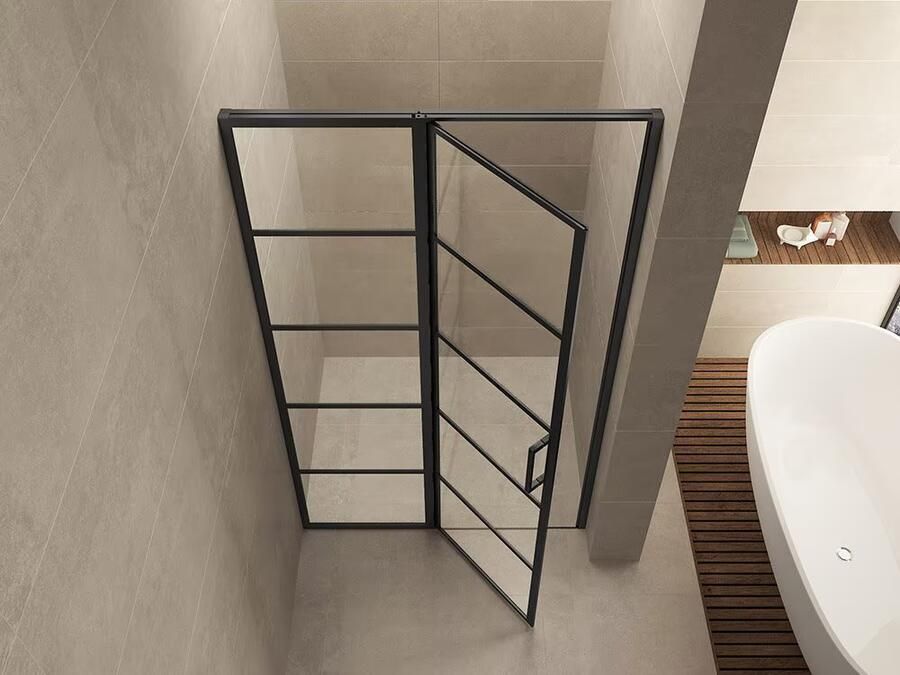 Wiesbaden Douchedeur Nisdeur Horizon Links Rechts met Vaste Wand 140cm Antikalk Helderglas Mat Zwart Profiel en 8mm Veiligheidsglas - Foto 7