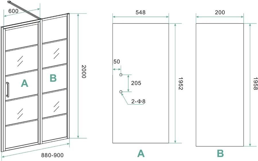 Wiesbaden Douchedeur Nisdeur Horizon Links Rechts met Vaste Wand 140cm Antikalk Helderglas Mat Zwart Profiel en 8mm Veiligheidsglas - Foto 6