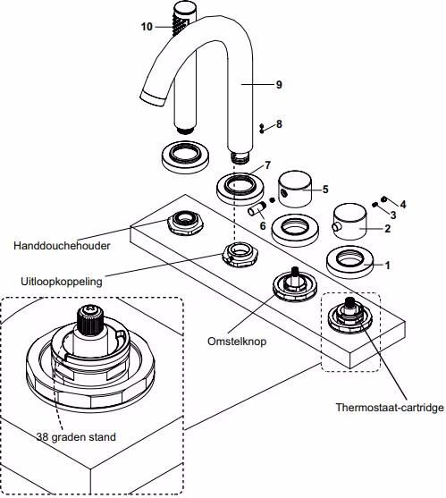 Wiesbaden Caral 4-gats thermostatische badrandcombinatie geborsteld staal - Foto 8