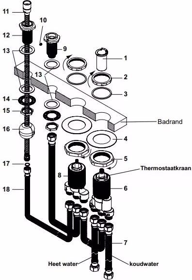 Wiesbaden Caral 4-gats thermostatische badrandcombinatie geborsteld staal - Foto 9