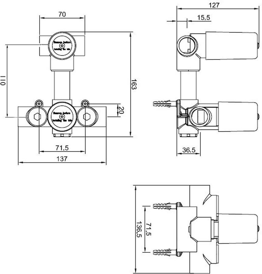 Wiesbaden Douchekraan Thermostatisch Inbouwdeel Messing 2-wegs
