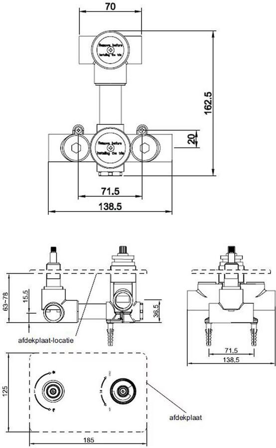 Wiesbaden Douchekraan Thermostatisch Inbouwdeel Messing 2-wegs - Foto 3