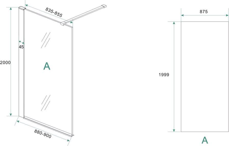 Wiesbaden Inloopdouche Miami 120x200cm Antikalk Helder Glas RVS Profiel 10mm Veiligheidsglas Easy Clean - Foto 5