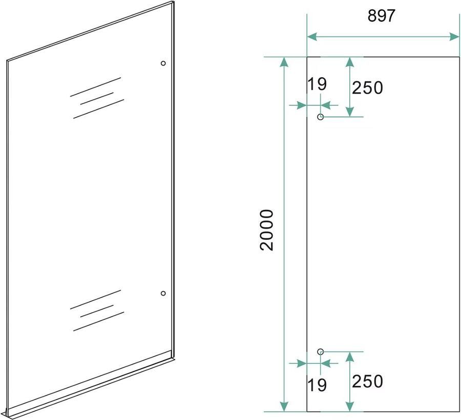 Wiesbaden Inloopdouche Less | 90x200 cm | Rechts | Spiegelrook- naar helder glas | Gunmetal beslag