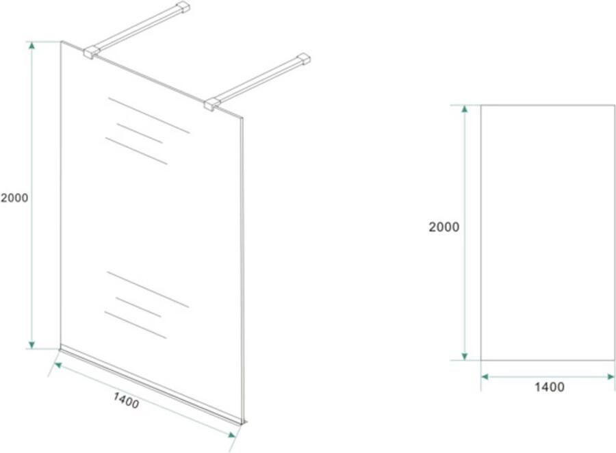 Wiesbaden Free vrijstaande inloopdouche 140x200 cm 8 mm nano coating met 2 stabilisatiestangen chroom - Foto 3