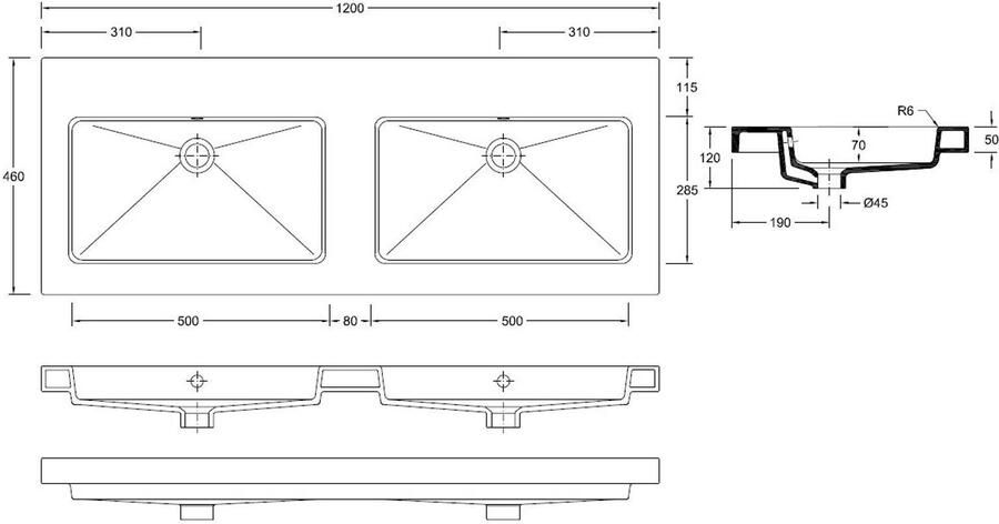 Wiesbaden Meubelwastafel Dubbel Rechthoek 120x46x5cm Keramiek Glans Wit Zonder Kraangat met Overloop - Foto 3