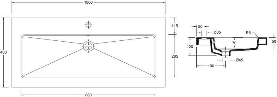 Wiesbaden Kera wastafel enkel met 1 kraangat 100x46x5 cm keramiek glans wit 39.3805 - Foto 3