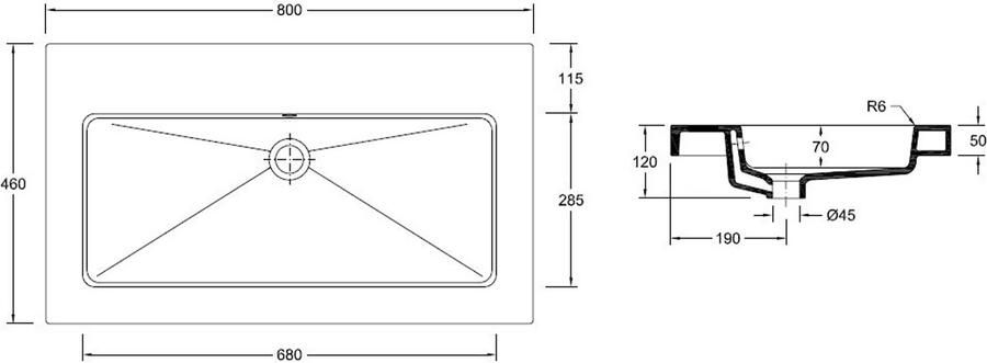 Wiesbaden Meubelwastafel Rechthoek 80x46x5cm Keramiek Glans Wit Zonder Kraangat Overloop - Foto 6