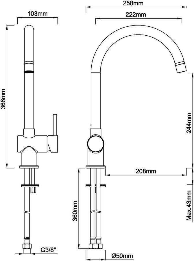 Wiesbaden Keukenkraan Caral | Opbouw | 360° Draaibaar | Mengkraan | 1-hendel | Rond | Geborsteld koper