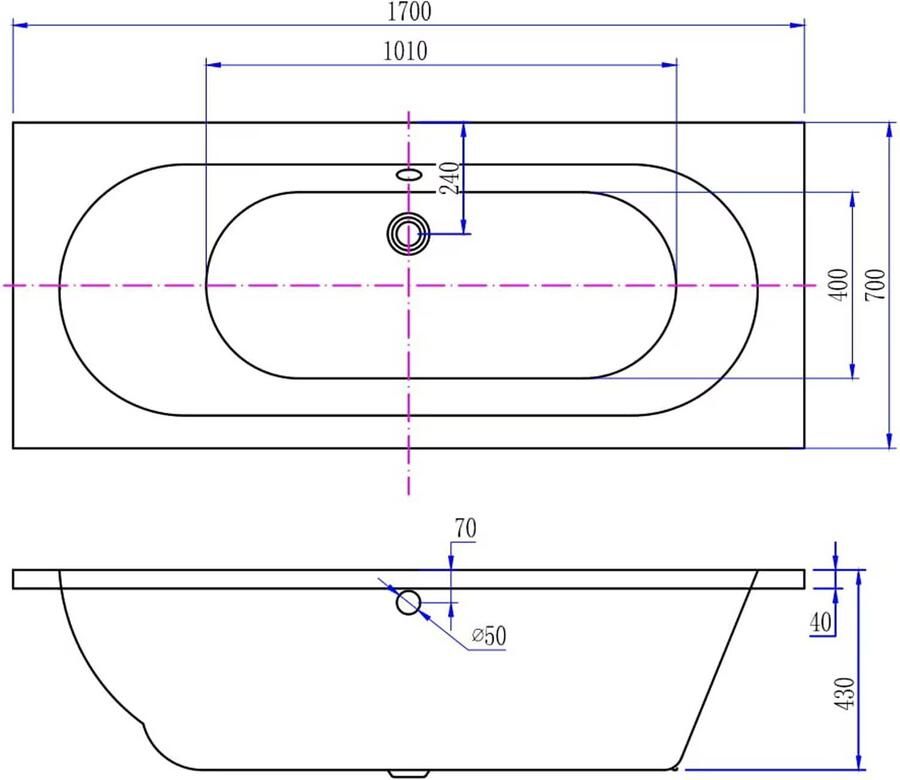 Xellanz Wiesbaden Portus RD inbouw duo ligbad 170x70x43 cm glans wit 21.3659 - Foto 2