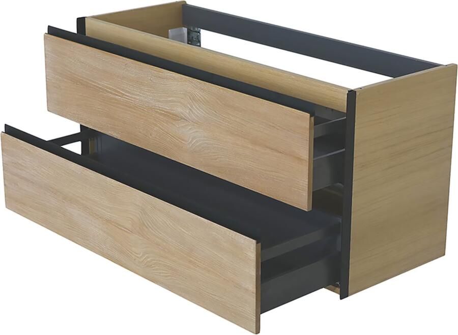 Wiesbaden Lotus wastafelonderkast met 2 laden 120x45 cm naturel eik en mat zwart - Foto 3