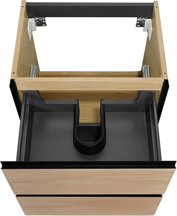 Wiesbaden Lotus wastafelonderkast met 2 laden 60x45 cm naturel eik en mat zwart