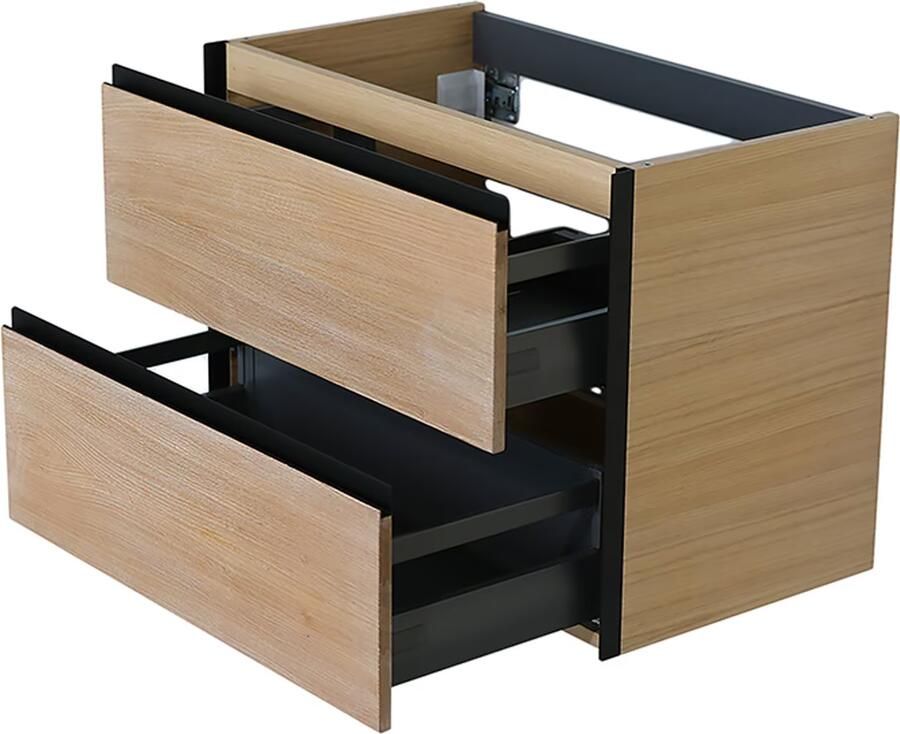 Wiesbaden Lotus wastafelonderkast met 2 laden 80x45 cm naturel eik en mat zwart - Foto 2