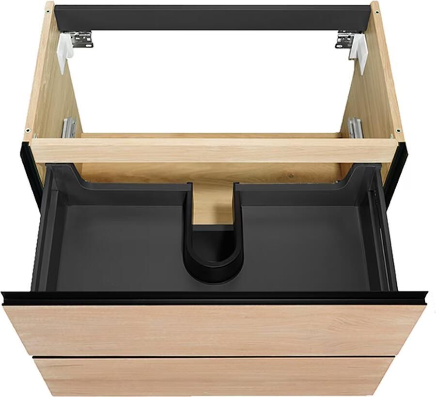 Wiesbaden Lotus wastafelonderkast met 2 laden 80x45 cm naturel eik en mat zwart