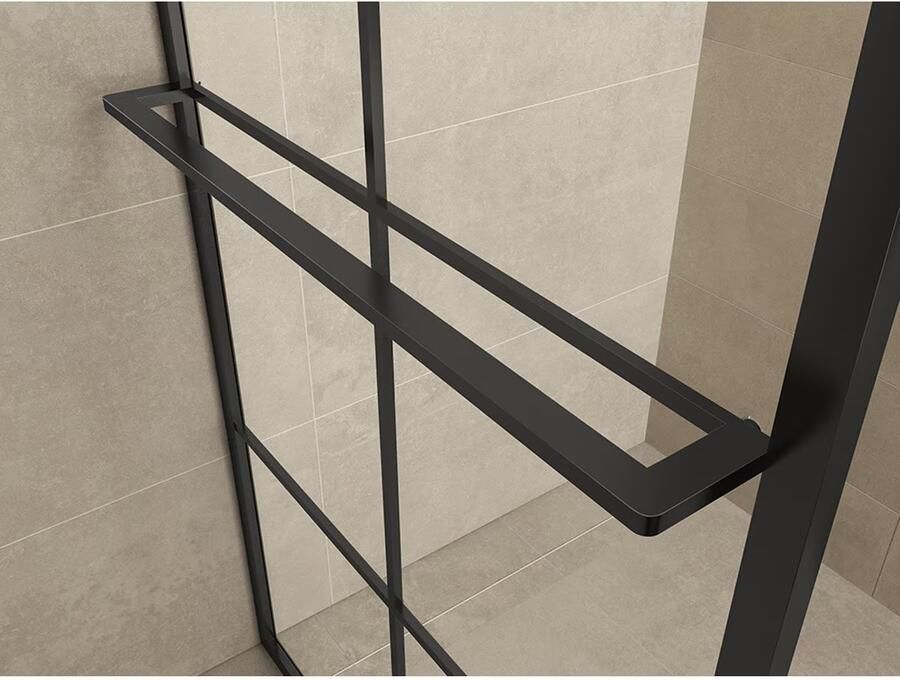 Wiesbaden Maaz inloopdouche met raster en handdoekhouder 1000 x 2000 x 10 mm helder glas mat zwart 20.3961 - Foto 5