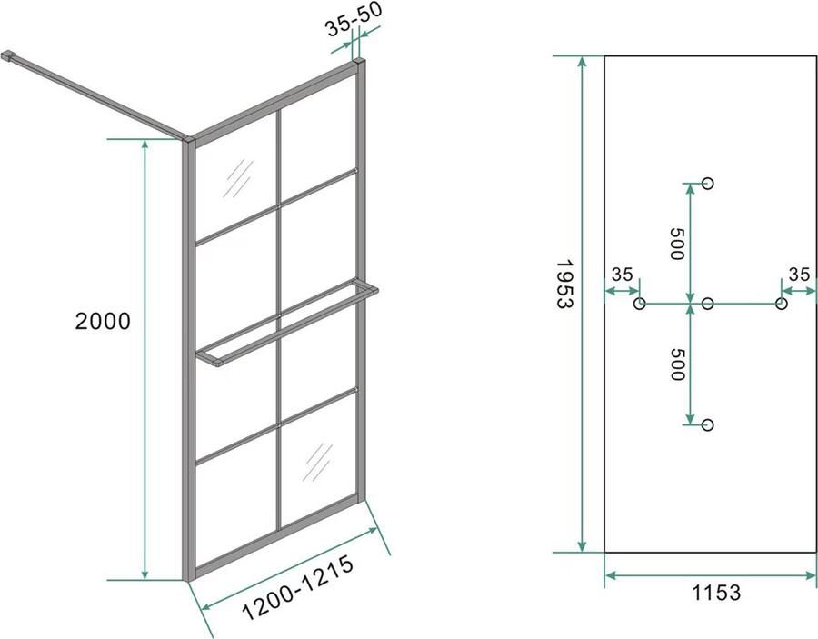 Wiesbaden Maaz inloopdouche met raster en handdoekhouder 1000 x 2000 x 10 mm helder glas mat zwart 20.3961 - Foto 4