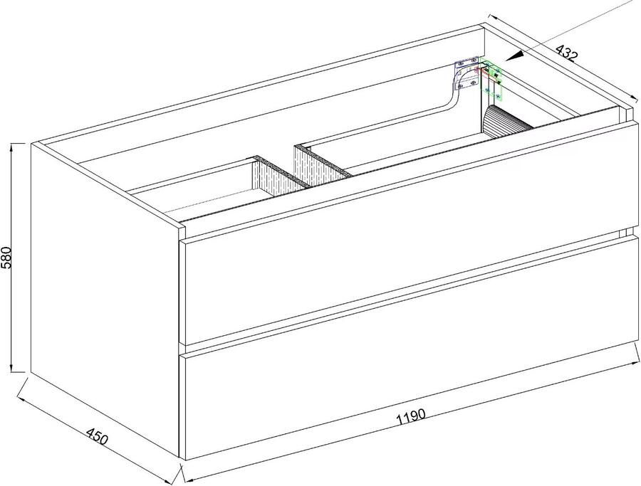 Wiesbaden Marmaris badmeubel met 2 laden en 1 uitsparing 120x46 cm zwart mat