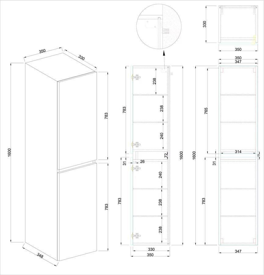 Wiesbaden Marmaris kolomkast 160x35x35 cm mdf 2 deuren zwart mat