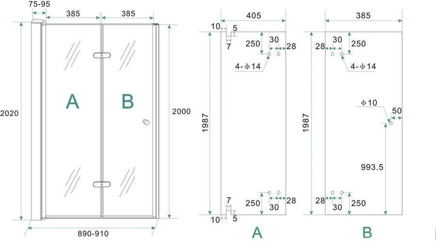 Wiesbaden Douchedeur Nisdeur Vouwdeur Links 90x202cm Antikalk Helder Glas Chroom Profiel 8mm Veiligheidsglas - Foto 4