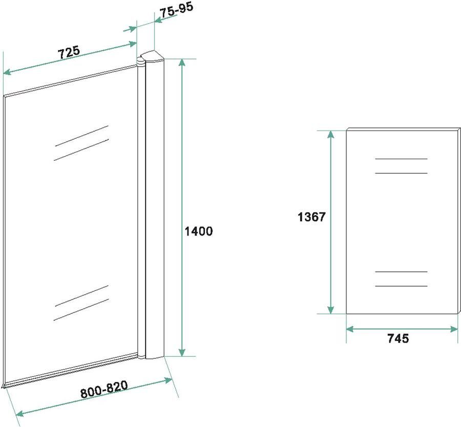 Wiesbaden Orbit badwand draaibaar helder glas 80x140 cm zwart mat