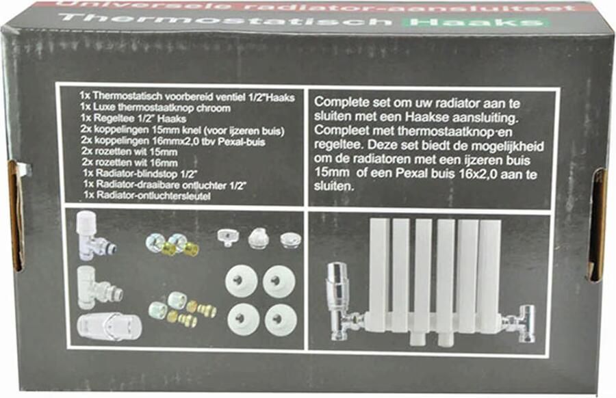 Wiesbaden Riko luxe aansluitset voor thermostatische radiator haaks chroom wit - Foto 4