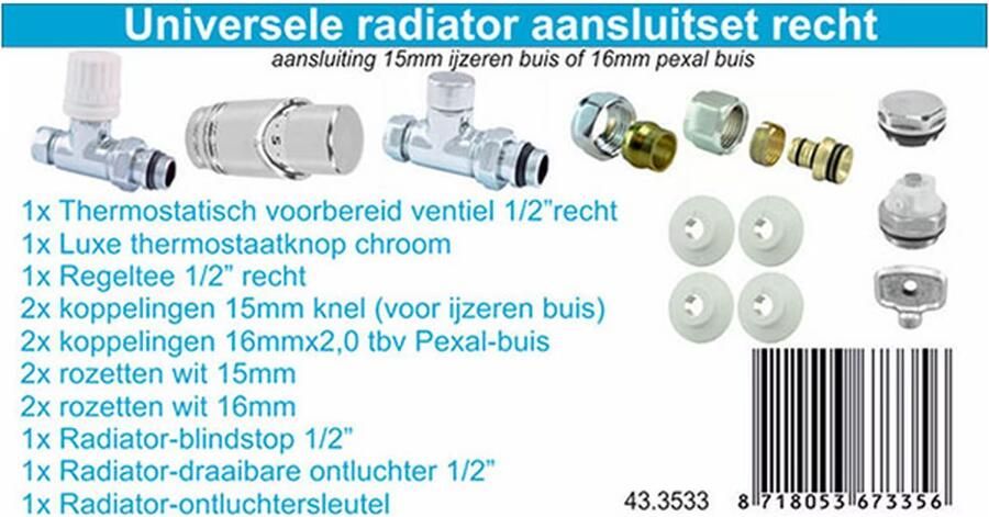 Wiesbaden Radiator Aansluitset Recht Chroom (Voor zij-aansluiting) - Foto 4