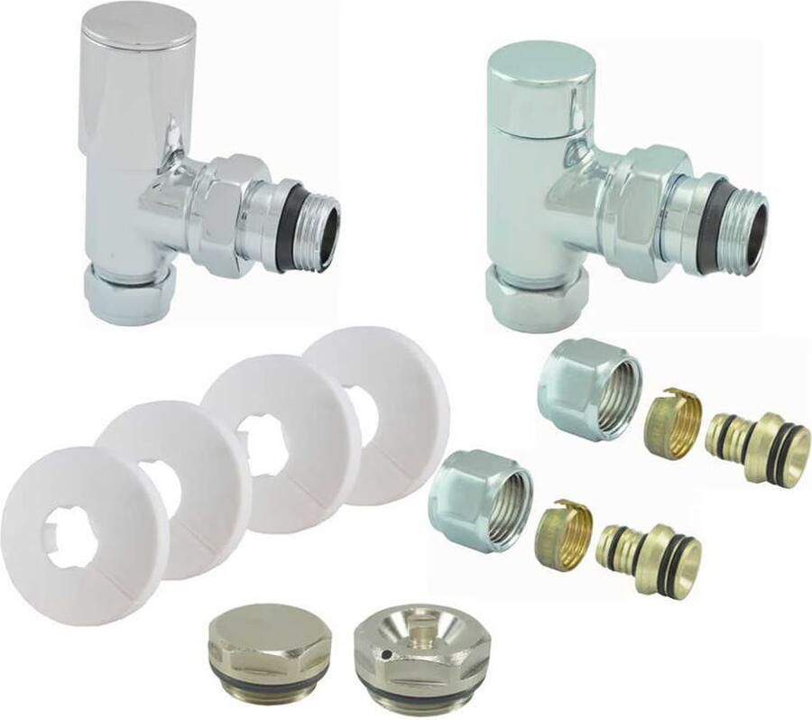 Wiesbaden radiator aansuitset haaks chroom