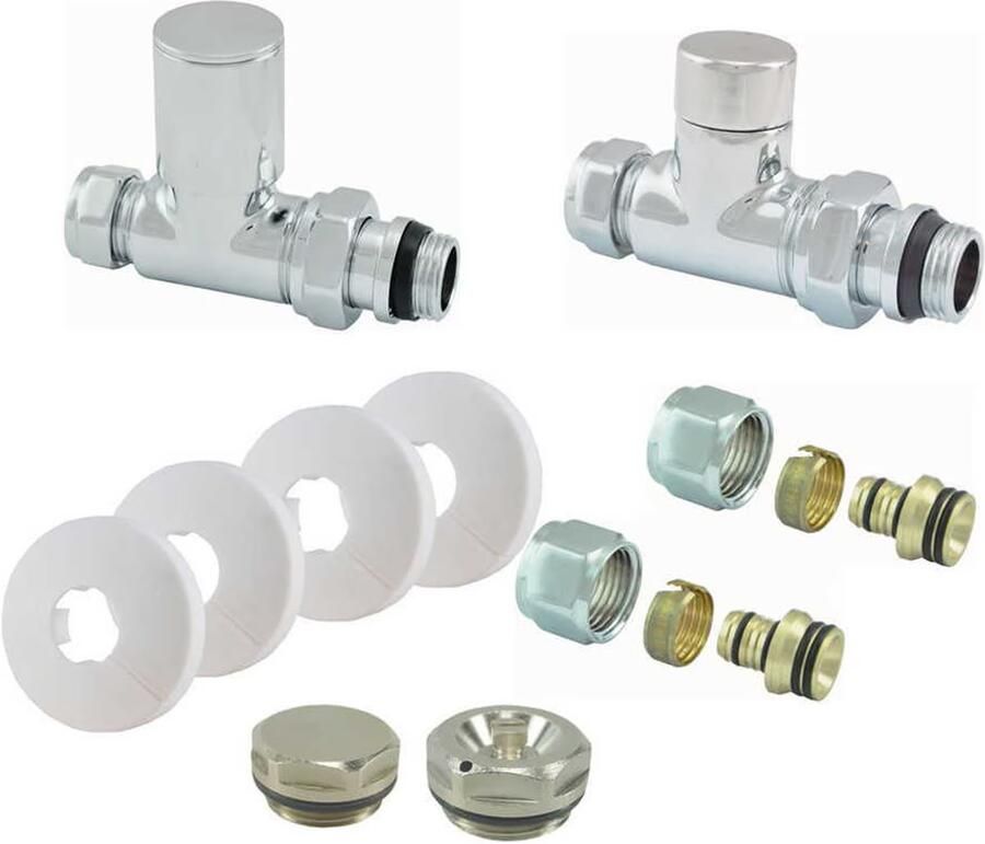 Riko Wiesbaden Luxe radiator aansluitset recht chroom 43.3538