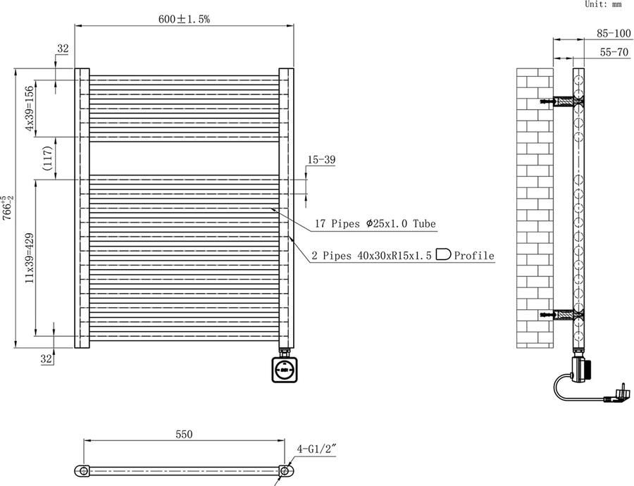 Wiesbaden Radiator Elara | 76.6x60 cm | Elektrisch | Smart Wifi | 400 Watt | Gunmetal PVD