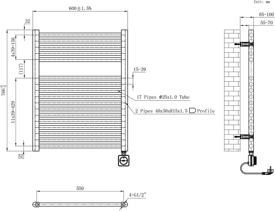 Wiesbaden Radiator Elara | 76.6x60 cm | Elektrisch | Smart Wifi | 400 Watt | Zwart mat