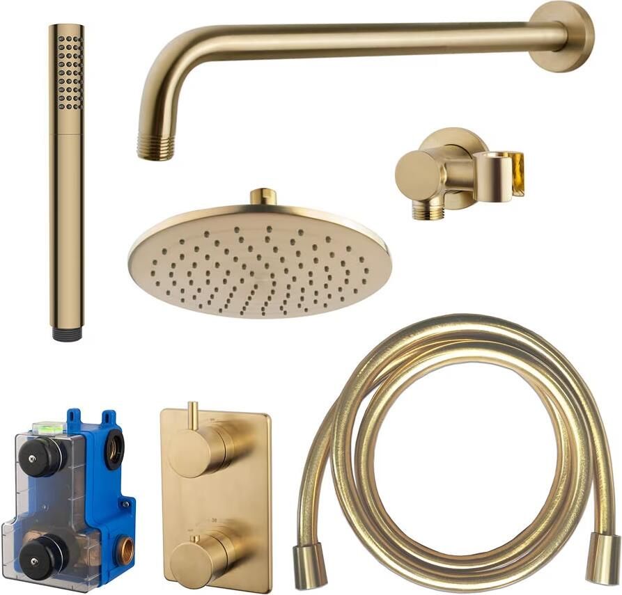 Wiesbaden Regendouche set Caral | Inbouw | 25 cm | Thermostaatkraan | Incl.Inbouwdeel | 2-weg | Rond | Geborsteld messing - Foto 2