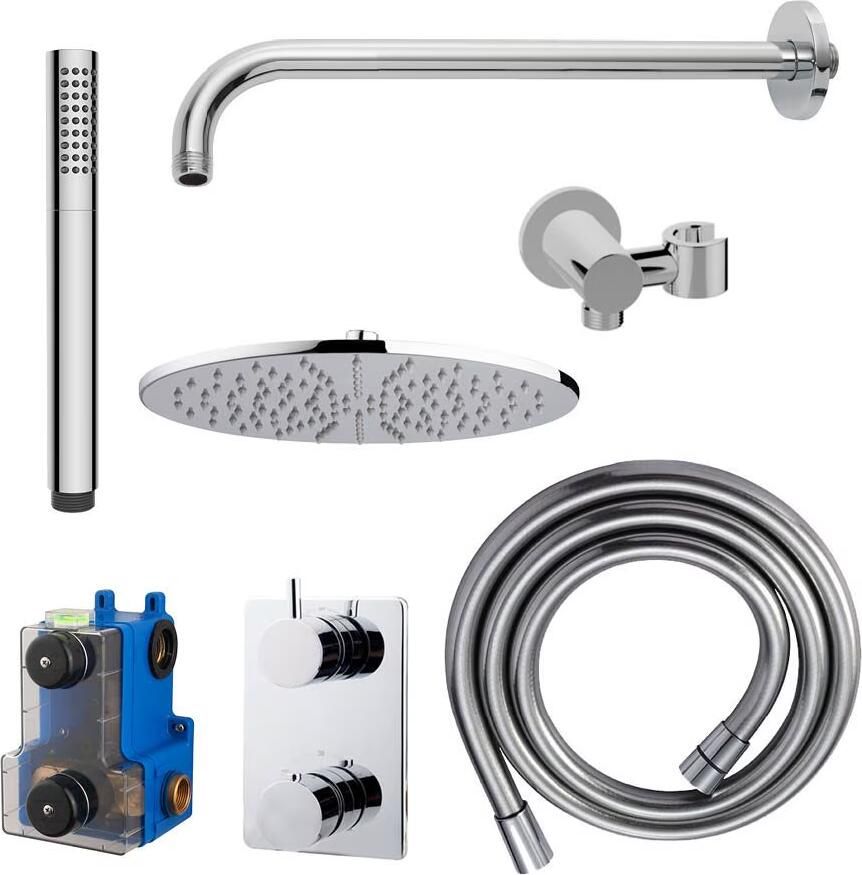 Wiesbaden Regendouche set Caral | Inbouw | 30 cm | Thermostaatkraan | Incl.Inbouwdeel | 2-weg | Rond | Chroom - Foto 3