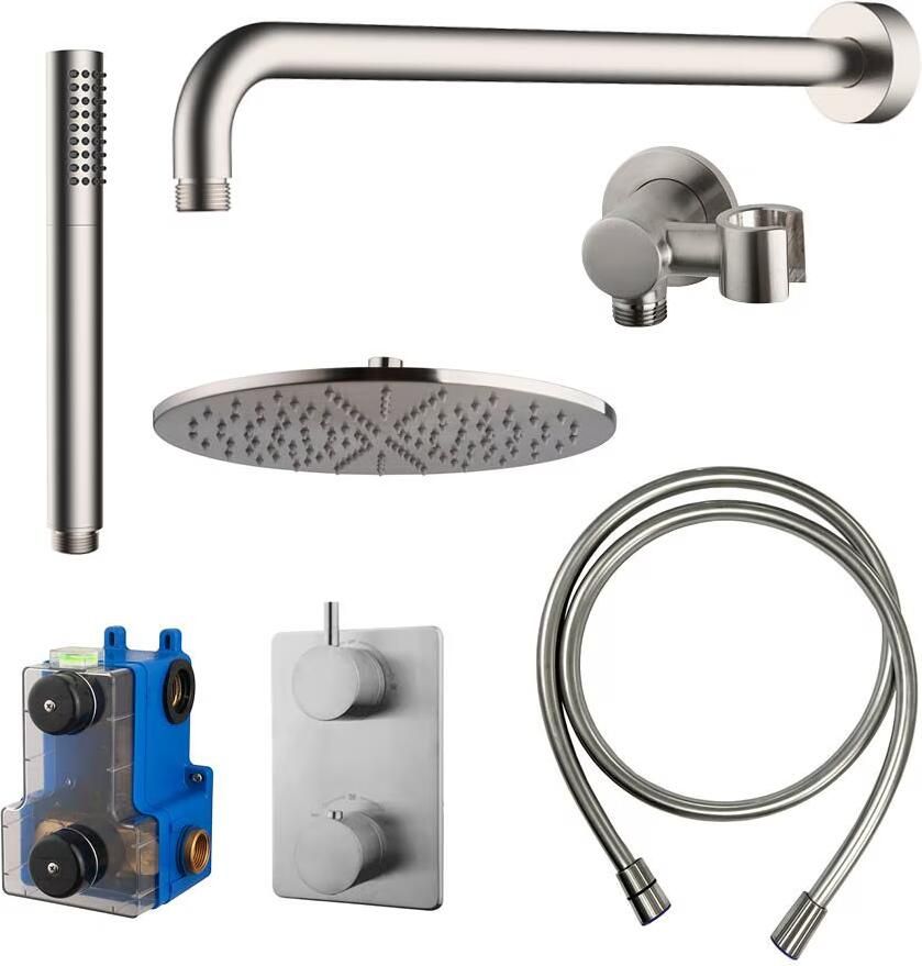 Wiesbaden Regendouche set Caral | Inbouw | 30 cm | Thermostaatkraan | Incl.Inbouwdeel | 2-weg | Rond | Geborsteld staal - Foto 3