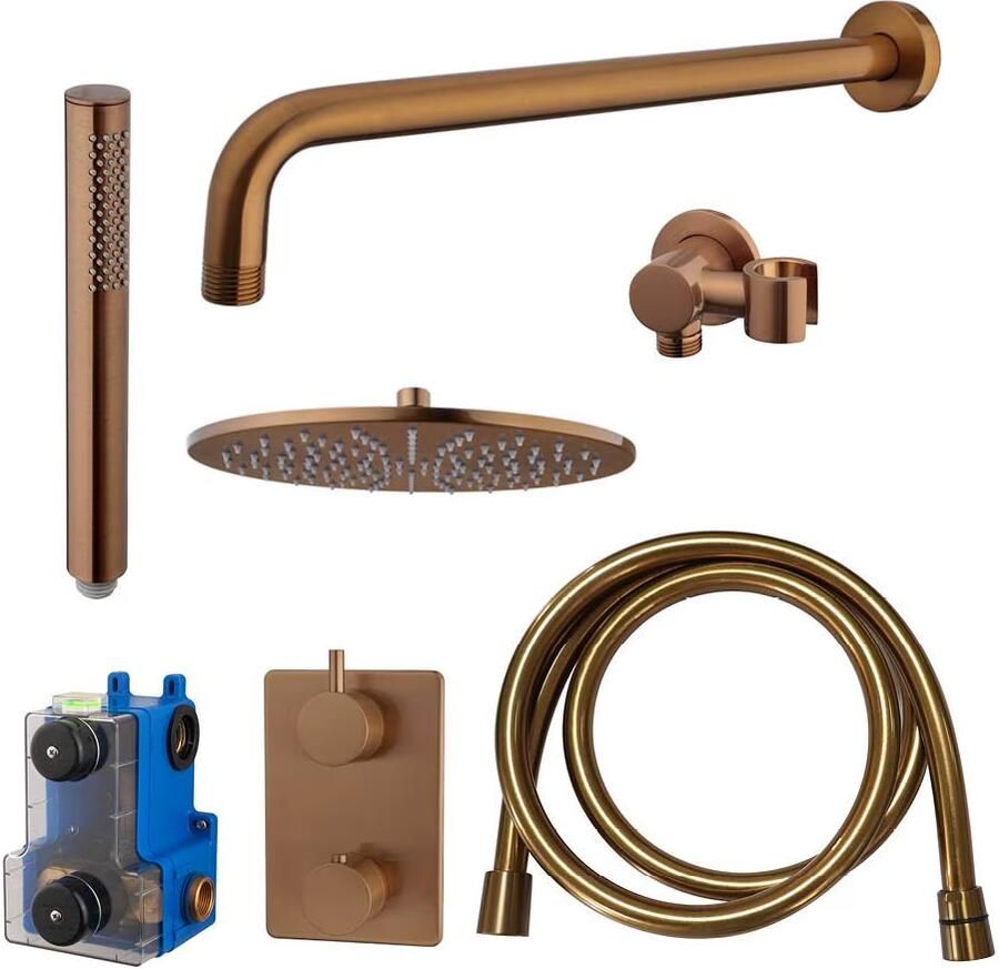 Wiesbaden Regendouche set Caral | Inbouw | 30 cm | Thermostaatkraan | Incl.Inbouwdeel | 2-weg | Rond | Geborsteld brons koper - Foto 3