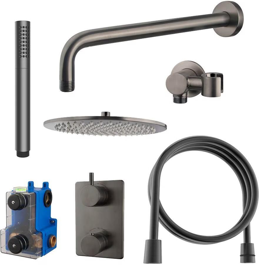 Wiesbaden Regendouche set Caral | Inbouw | 30 cm | Thermostaatkraan | Incl.Inbouwdeel | 2-weg | Rond | Gunmetal - Foto 2