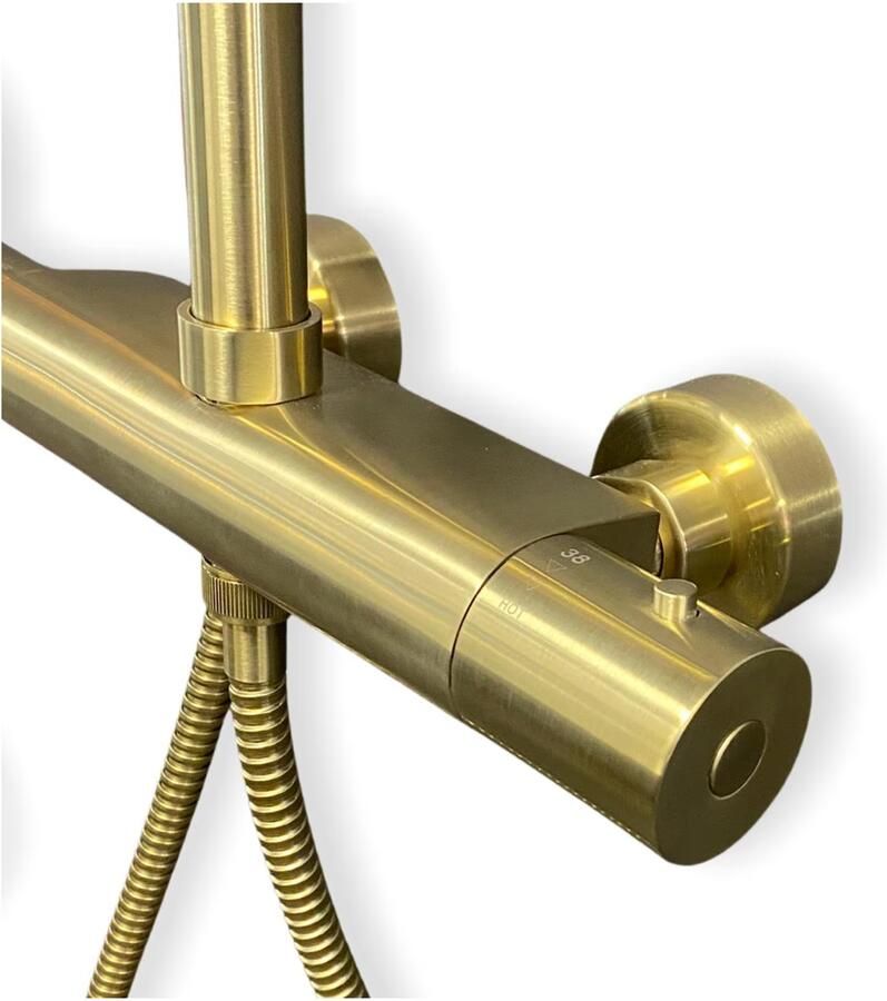 Wiesbaden Regendouche set Caral | Opbouw | Thermostaatkraan | 2-weg | Rond | Geborsteld messing PVD - Foto 3