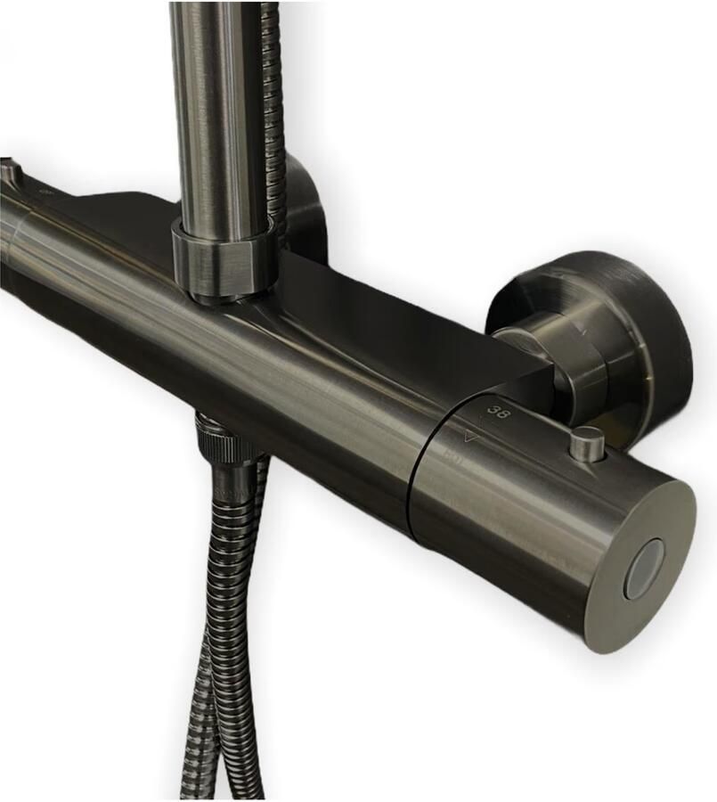 Wiesbaden Regendouche set Caral | Opbouw | Thermostaatkraan | 2-weg | Rond | Gunmetal PVD - Foto 2