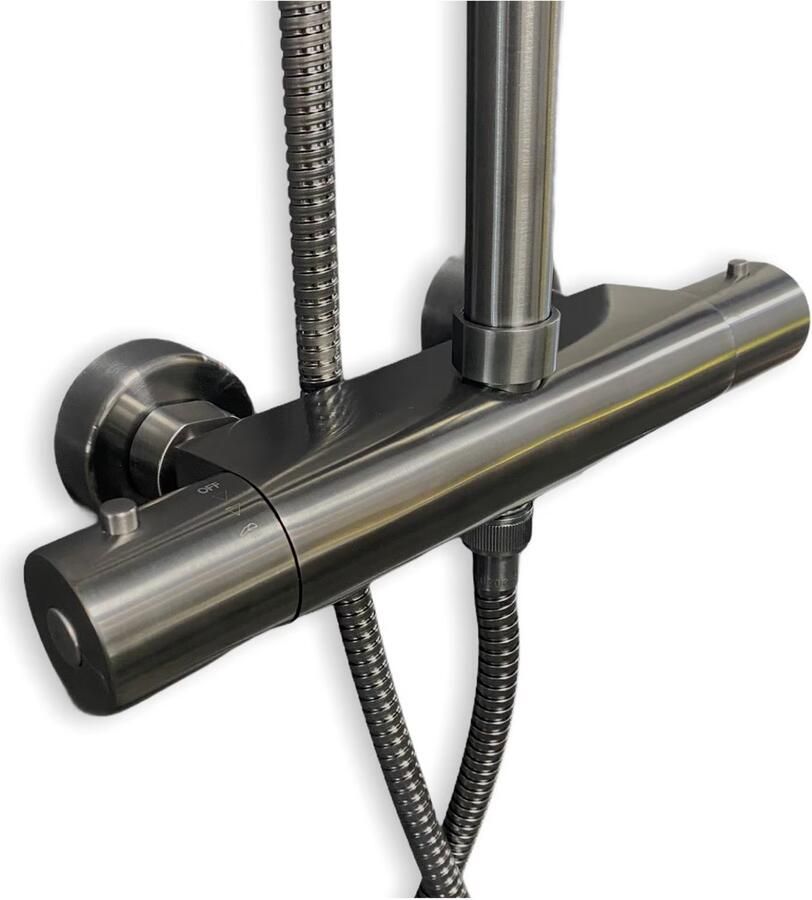 Wiesbaden Regendouche set Caral | Opbouw | Thermostaatkraan | 2-weg | Rond | Gunmetal PVD