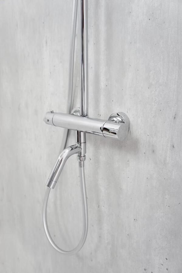 Wiesbaden Badset Megan Opbouw Rond Chroom Thermostaatkraan Glijstang Regendouche Handdouche met Onderuitloop - Foto 2